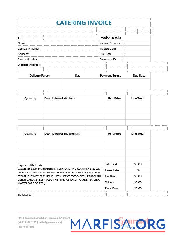 Downloadable Catering Service Invoice Template